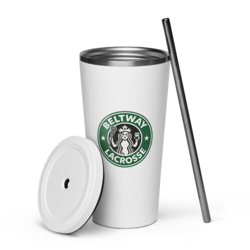 Beltway Coffee tumbler with a straw