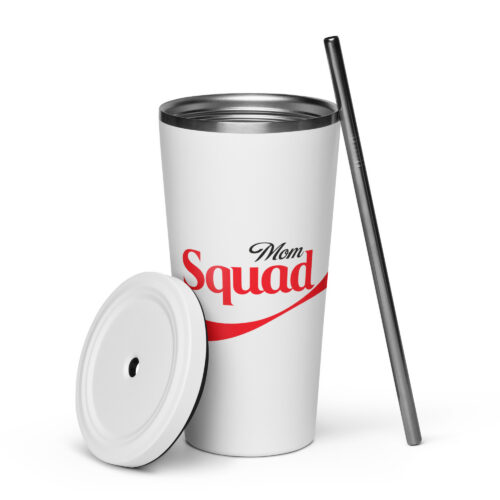 Mom Squad tumbler with a straw